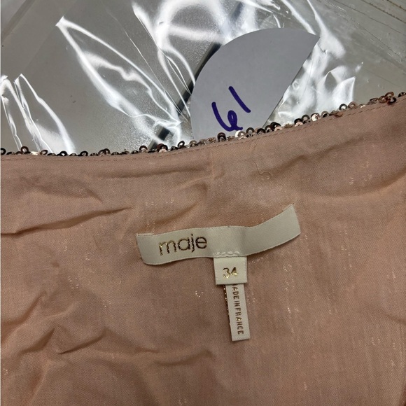 MAJE Ripaillette Sequin Mini Dress Size 34 XS Cocktail Formal Gold Plunge - Picture 7 of 9